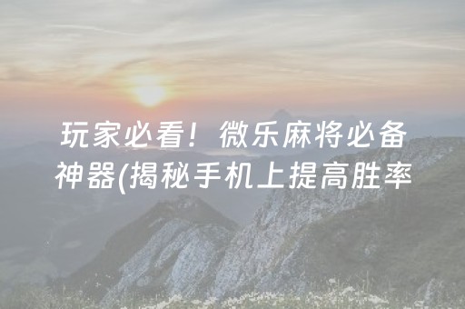 玩家必看！微乐麻将必备神器(揭秘手机上提高胜率)