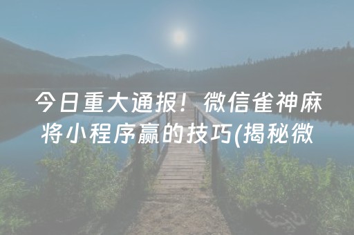 今日重大通报！微信雀神麻将小程序赢的技巧(揭秘微信里辅牌器)