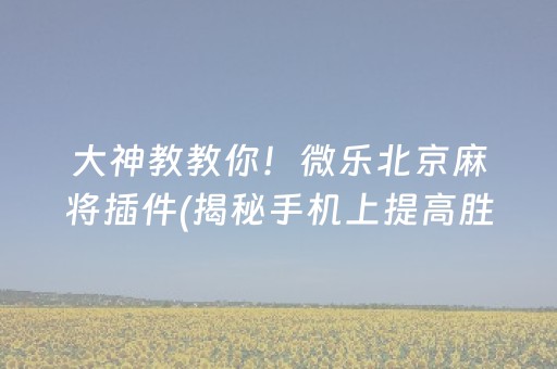 大神教教你！微乐北京麻将插件(揭秘手机上提高胜率)