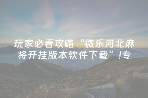 玩家必看攻略“微乐河北麻将开挂版本软件下载”!专业师傅带你一起了解（详细教程）-知乎