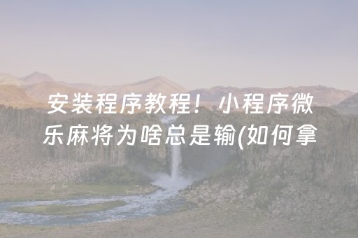 安装程序教程！小程序微乐麻将为啥总是输(如何拿好牌)