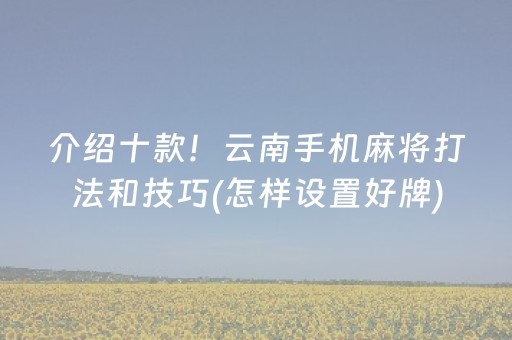 介绍十款！云南手机麻将打法和技巧(怎样设置好牌)