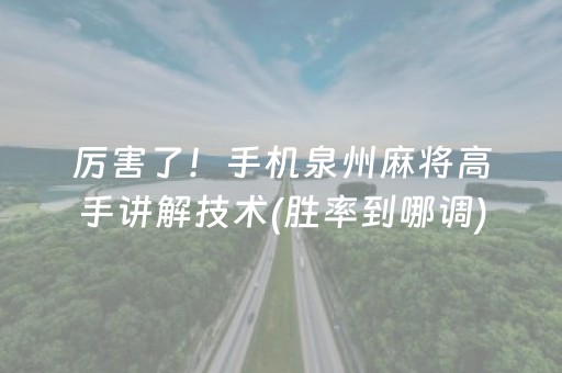 厉害了！手机泉州麻将高手讲解技术(胜率到哪调)