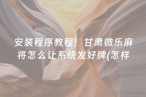 安装程序教程！甘肃微乐麻将怎么让系统发好牌(怎样能抓到好牌)