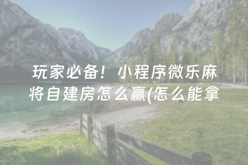 玩家必备！小程序微乐麻将自建房怎么赢(怎么能拿好牌)