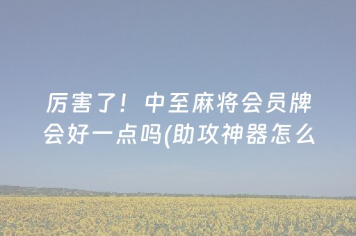厉害了！中至麻将会员牌会好一点吗(助攻神器怎么才会赢)