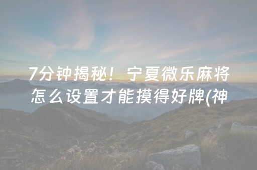 7分钟揭秘！宁夏微乐麻将怎么设置才能摸得好牌(神器通用版)