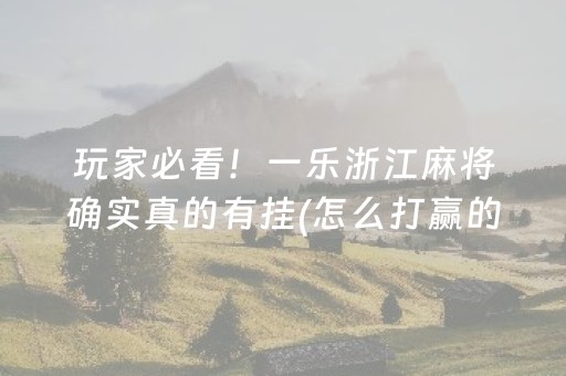 玩家必看！一乐浙江麻将确实真的有挂(怎么打赢的几率大)