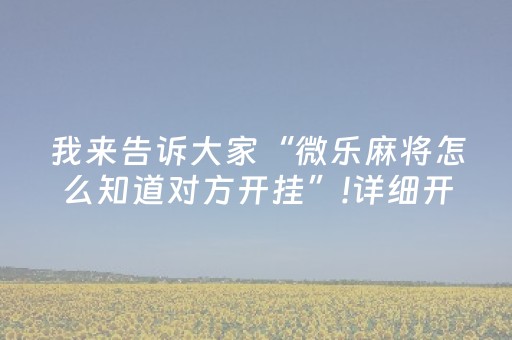 我来告诉大家“微乐麻将怎么知道对方开挂”!详细开挂教程-知乎