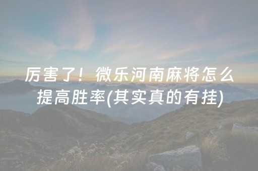 厉害了！微乐河南麻将怎么提高胜率(其实真的有挂)