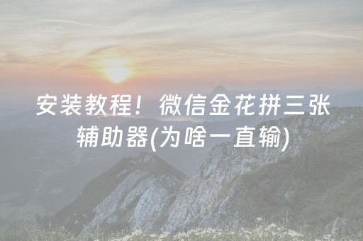 安装教程！微信金花拼三张辅助器(为啥一直输)