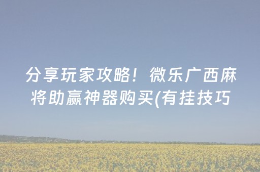 分享玩家攻略！微乐广西麻将助赢神器购买(有挂技巧辅助器)