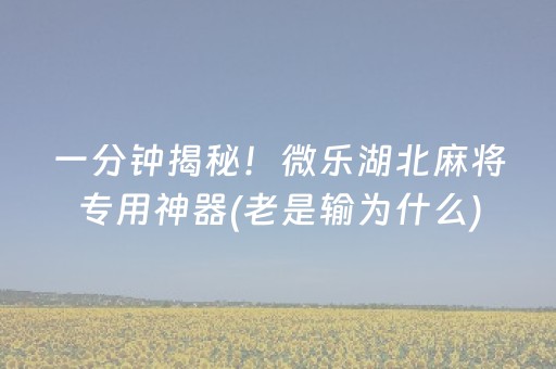 一分钟揭秘！微乐湖北麻将专用神器(老是输为什么)