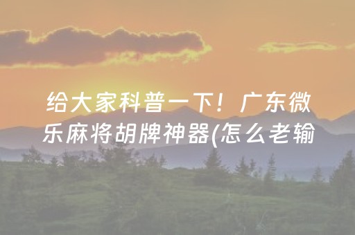 给大家科普一下！广东微乐麻将胡牌神器(怎么老输必备神器)