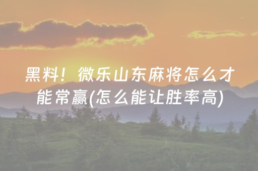 黑料！微乐山东麻将怎么才能常赢(怎么能让胜率高)