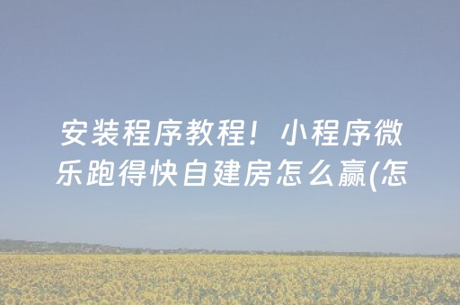 安装程序教程！小程序微乐跑得快自建房怎么赢(怎么调胜率)
