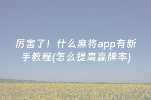 厉害了！什么麻将app有新手教程(怎么提高赢牌率)