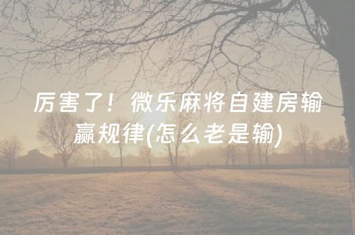 厉害了！微乐麻将自建房输赢规律(怎么老是输)