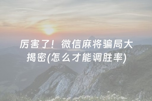 厉害了！微信麻将骗局大揭密(怎么才能调胜率)