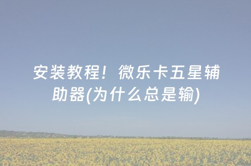 安装教程！微乐卡五星辅助器(为什么总是输)