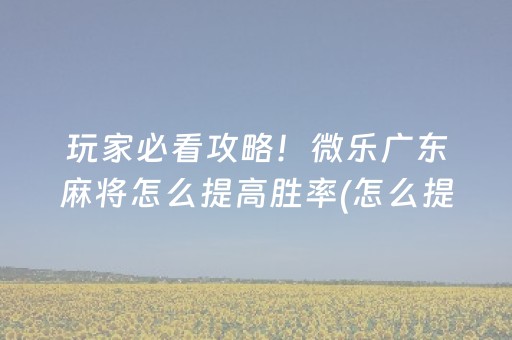 玩家必看攻略！微乐广东麻将怎么提高胜率(怎么提高赢牌率)
