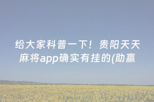 给大家科普一下！贵阳天天麻将app确实有挂的(助赢软件有规律吗)