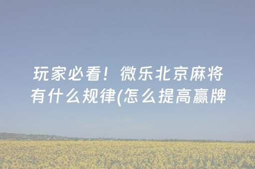 玩家必看！微乐北京麻将有什么规律(怎么提高赢牌率)