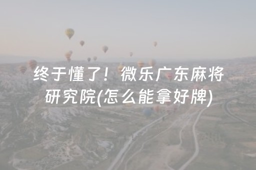 终于懂了！微乐广东麻将研究院(怎么能拿好牌)