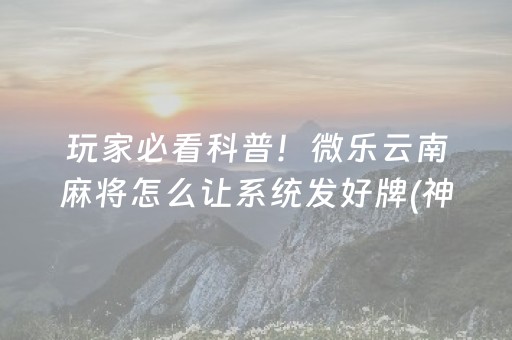 玩家必看科普！微乐云南麻将怎么让系统发好牌(神器软件)