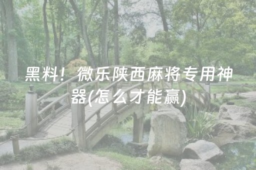 黑料！微乐陕西麻将专用神器(怎么才能赢)