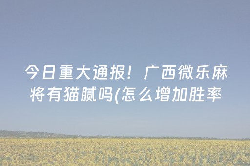 今日重大通报！广西微乐麻将有猫腻吗(怎么增加胜率)