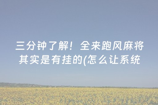 三分钟了解！全来跑风麻将其实是有挂的(怎么让系统给好牌)