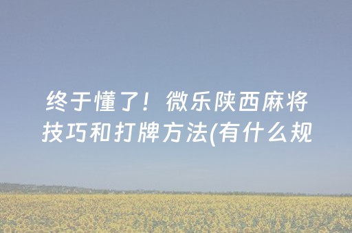终于懂了！微乐陕西麻将技巧和打牌方法(有什么规律)