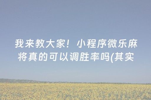 我来教大家！小程序微乐麻将真的可以调胜率吗(其实是有挂的)