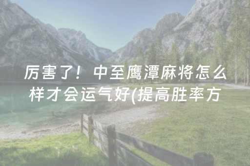 厉害了！中至鹰潭麻将怎么样才会运气好(提高胜率方法)