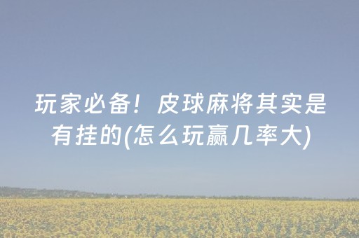 玩家必备！皮球麻将其实是有挂的(怎么玩赢几率大)
