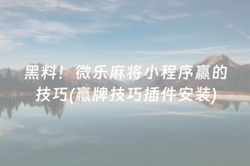黑料！微乐麻将小程序赢的技巧(赢牌技巧插件安装)