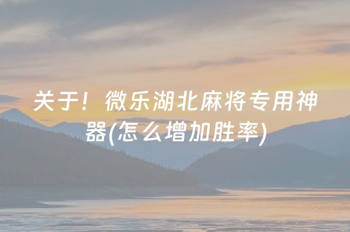 关于！微乐湖北麻将专用神器(怎么增加胜率)