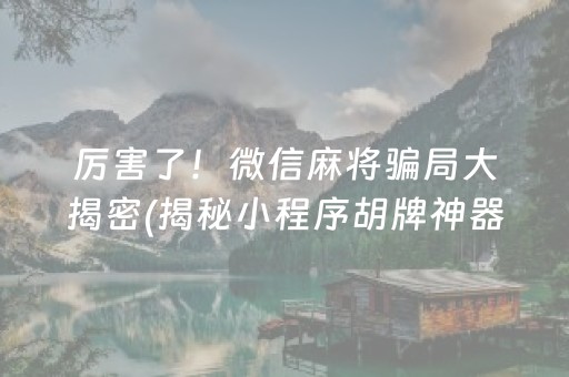 厉害了！微信麻将骗局大揭密(揭秘小程序胡牌神器)
