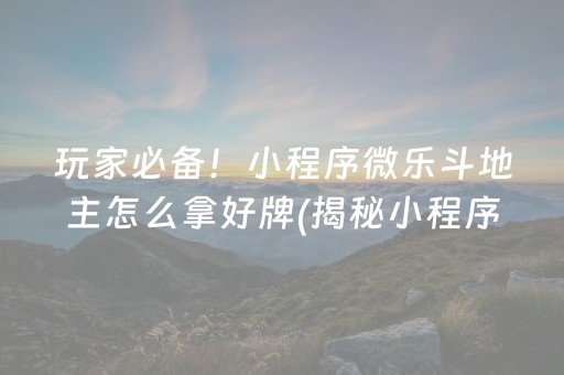 玩家必备！小程序微乐斗地主怎么拿好牌(揭秘小程序最新神器下载)