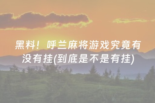 黑料！呼兰麻将游戏究竟有没有挂(到底是不是有挂)