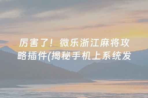 厉害了！微乐浙江麻将攻略插件(揭秘手机上系统发好牌)