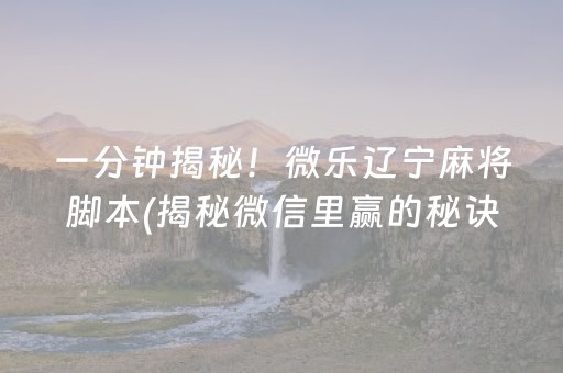 一分钟揭秘！微乐辽宁麻将脚本(揭秘微信里赢的秘诀)