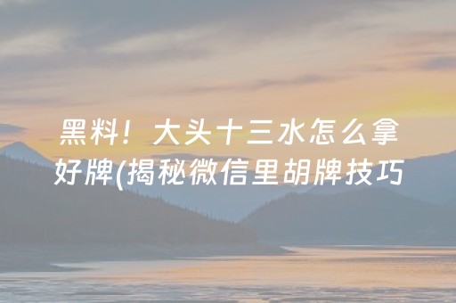 黑料！大头十三水怎么拿好牌(揭秘微信里胡牌技巧)