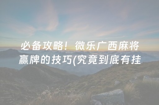 必备攻略！微乐广西麻将赢牌的技巧(究竟到底有挂吗)