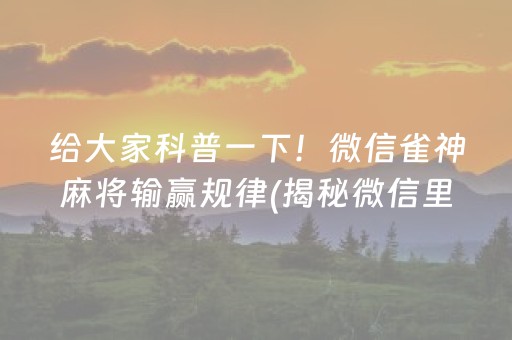 给大家科普一下！微信雀神麻将输赢规律(揭秘微信里系统发好牌)