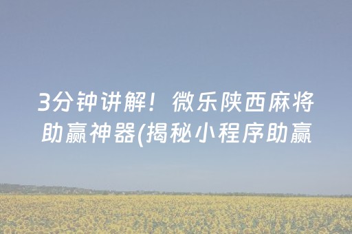 3分钟讲解！微乐陕西麻将助赢神器(揭秘小程序助赢神器)