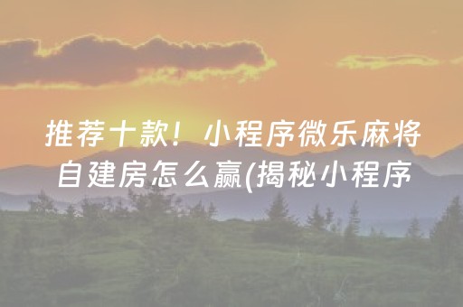 推荐十款！小程序微乐麻将自建房怎么赢(揭秘小程序胡牌神器)