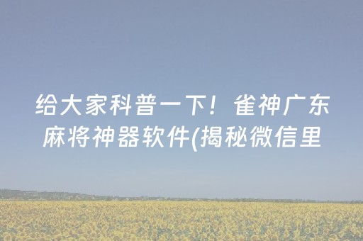 给大家科普一下！雀神广东麻将神器软件(揭秘微信里必备神器)