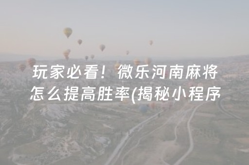 玩家必看！微乐河南麻将怎么提高胜率(揭秘小程序助赢神器)